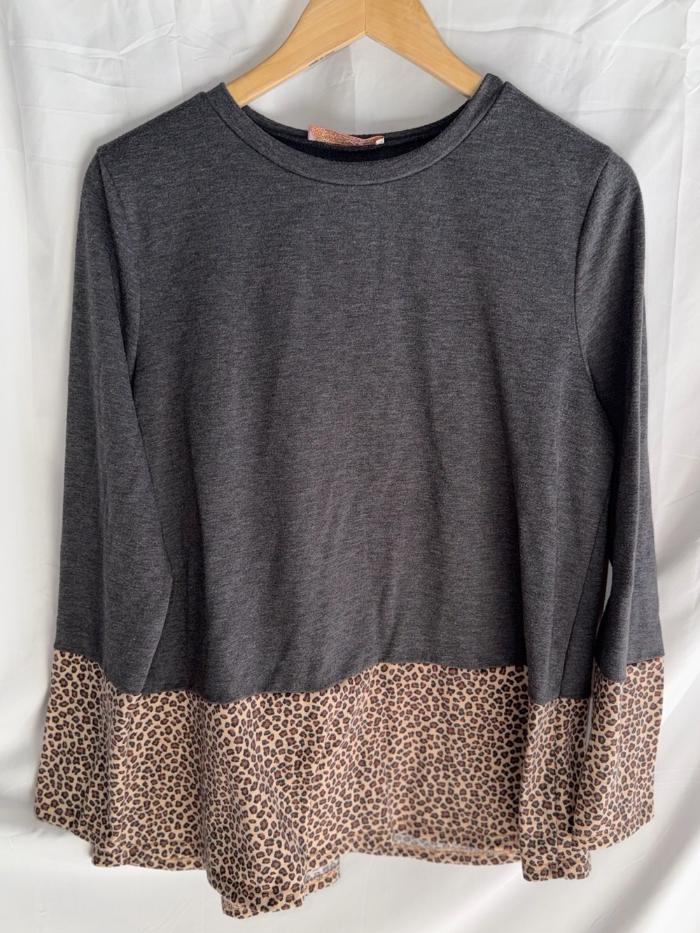 Sweet Adelyn Charcoal Grey Leopard Print Long Sleeve Top